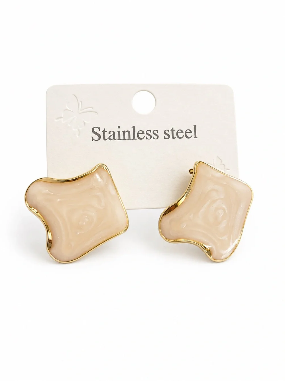 Stainless Steel Beige Resin Flower Clip-On Earrings